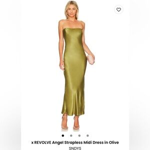 SNDYS REVOLVE Angel Strapless Midi Dress in Olive Green